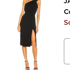 JAYGODFREY Black One-Shoulder Midi Dress with Side Slit